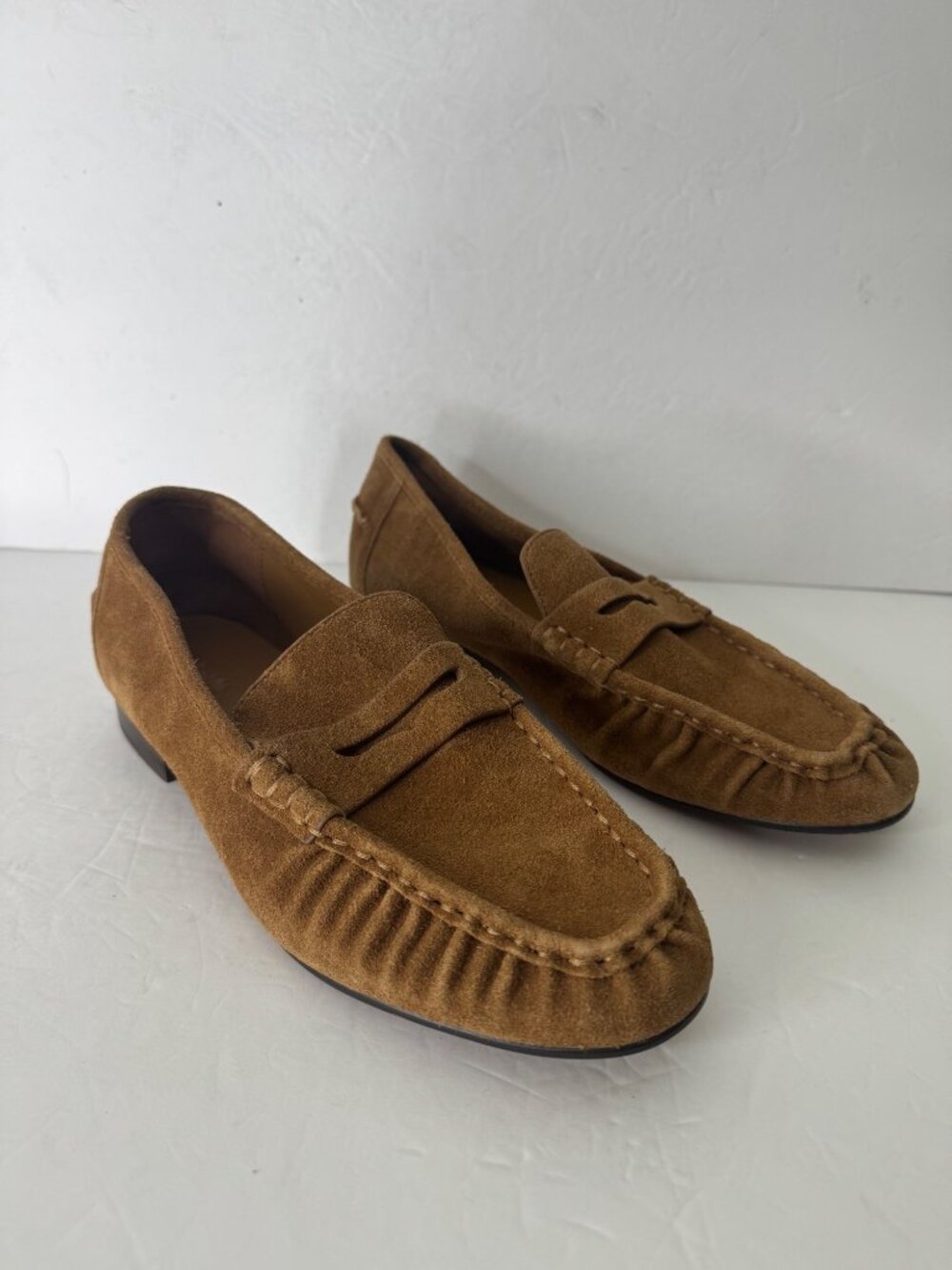 Madewell The Ashley Ruched Penny Loafer in Tan Suede Shoes Flats Size 9.5 New - Picture 3 of 6